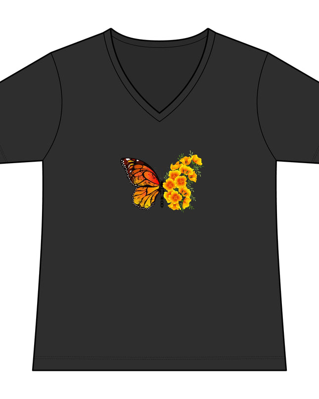 "Butterfly Poppies" Women's Relaxed Jersey Short Sleeve V-Neck Tee
