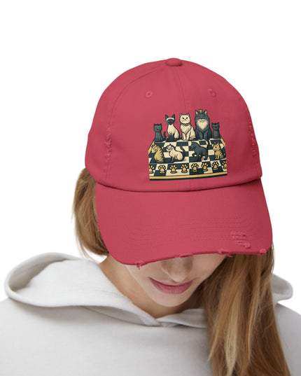 "Chess with cat pieces" Unisex Distressed Cap