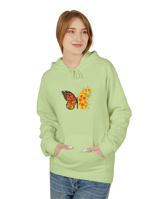 "Butterfly Poppies" (Ink front and back) Unisex Midweight Softstyle Fleece Hoodie