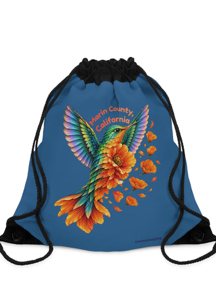 "Hummingbird and Poppies" Drawstring Bag