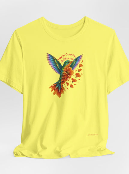 "Hummingbird and Poppies" Unisex Jersey Short Sleeve Tee