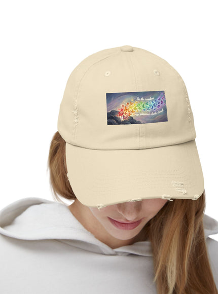 "Be the Rainbow in Someone's Dark Cloud" Unisex Distressed Cap