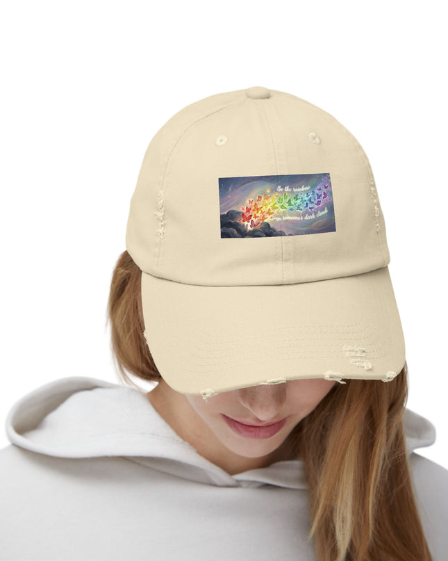 "Be the Rainbow in Someone's Dark Cloud" Unisex Distressed Cap