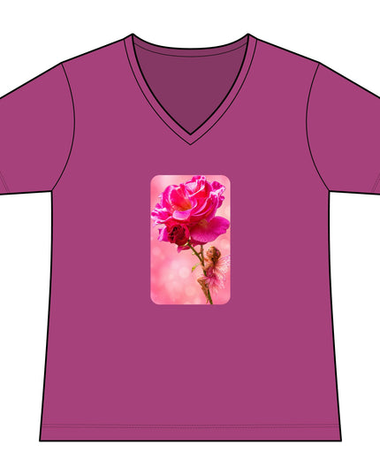 "Fairy Rose" Women's Relaxed Jersey Short Sleeve V-Neck Tee