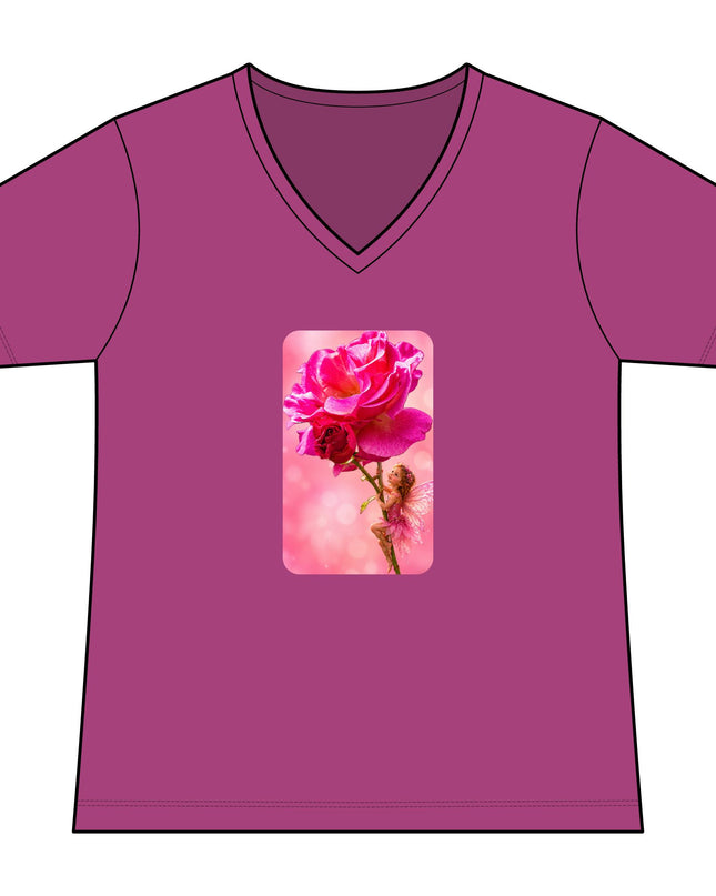 "Fairy Rose" Women's Relaxed Jersey Short Sleeve V-Neck Tee