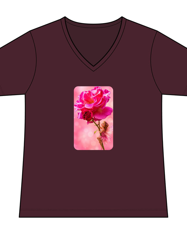 "Fairy Rose" Women's Relaxed Jersey Short Sleeve V-Neck Tee