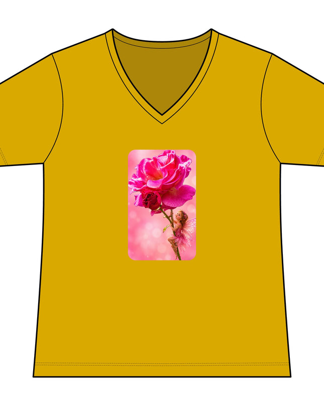 "Fairy Rose" Women's Relaxed Jersey Short Sleeve V-Neck Tee