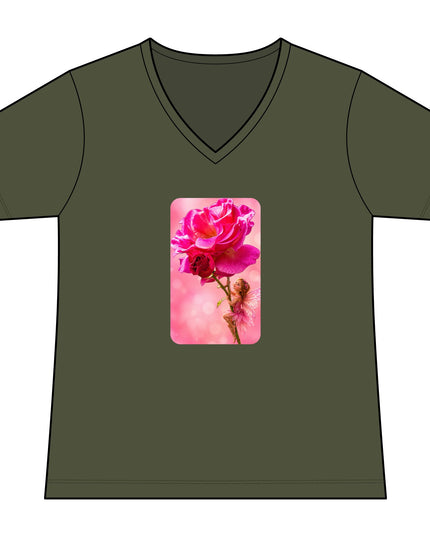 "Fairy Rose" Women's Relaxed Jersey Short Sleeve V-Neck Tee