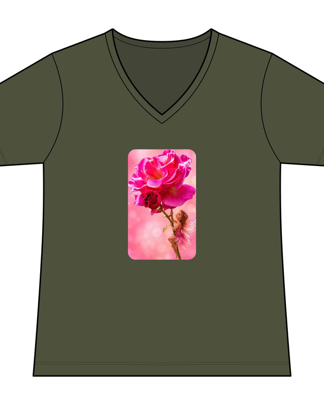 "Fairy Rose" Women's Relaxed Jersey Short Sleeve V-Neck Tee