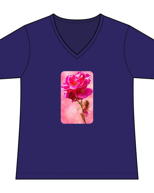 "Fairy Rose" Women's Relaxed Jersey Short Sleeve V-Neck Tee