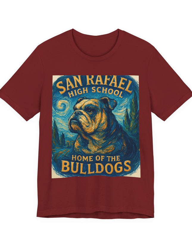 "San Rafael High School Home of the Bulldogs Vincent Van Gogh Style" Unisex Jersey Short Sleeve Tee