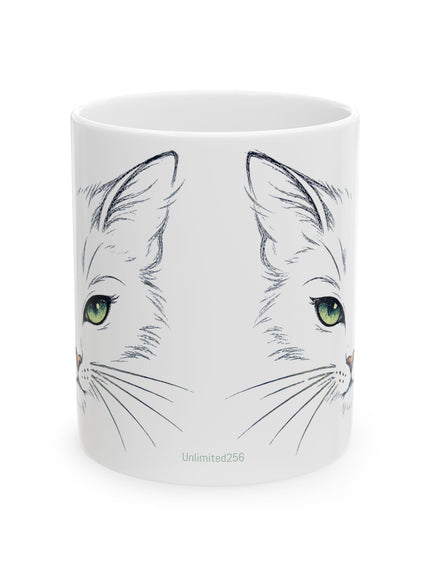 "Cat Face Sketch" Ceramic Mug, (11oz, 15oz)