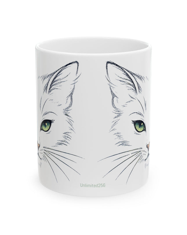 "Cat Face Sketch" Ceramic Mug, (11oz, 15oz)