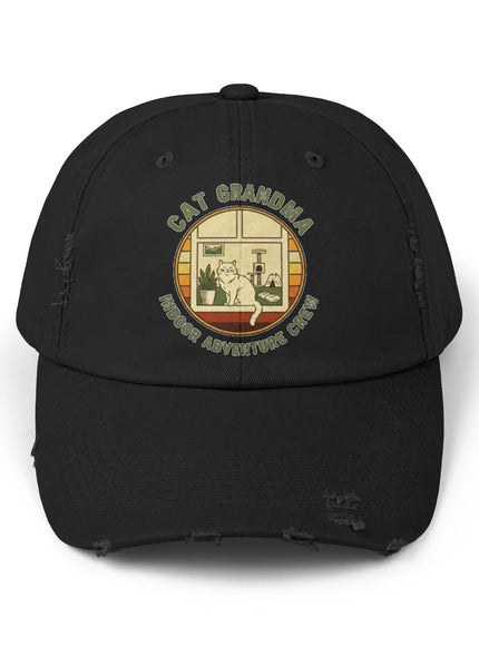 "Cat Grandma Indoor Adventure Crew" Unisex Distressed Cap