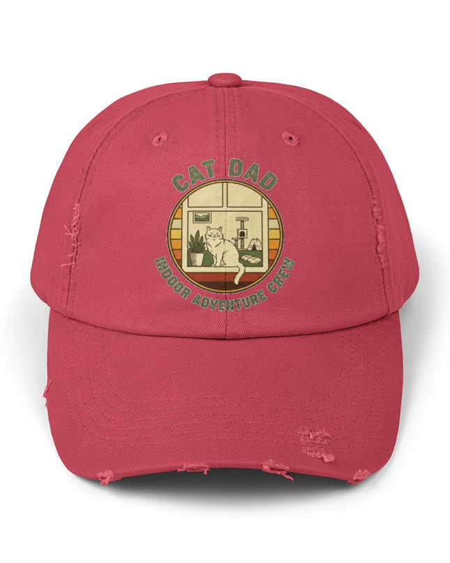 "Cat Dad Indoor Adventure Crew" Unisex Distressed Cap