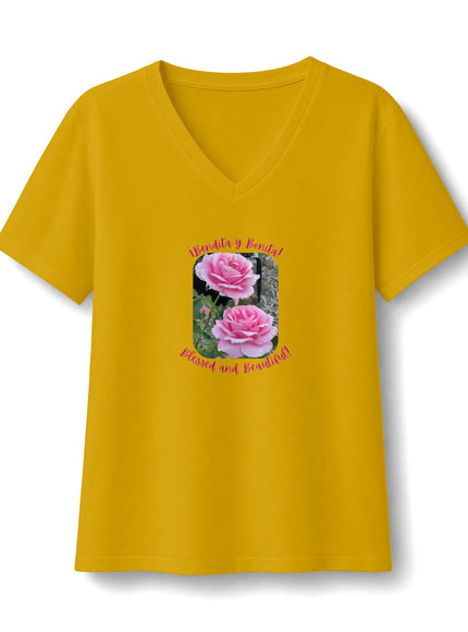 "Bendita y Bonita" Women's Relaxed Jersey Short Sleeve V-Neck Tee