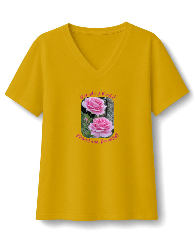 "Bendita y Bonita" Women's Relaxed Jersey Short Sleeve V-Neck Tee