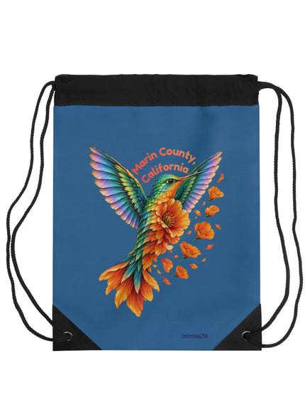 "Hummingbird and Poppies" Drawstring Bag