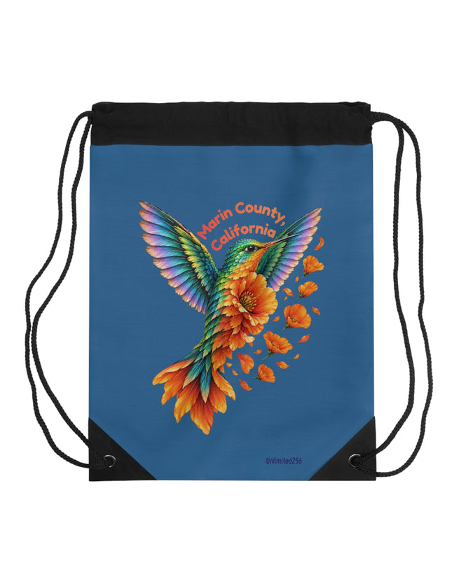 "Hummingbird and Poppies" Drawstring Bag