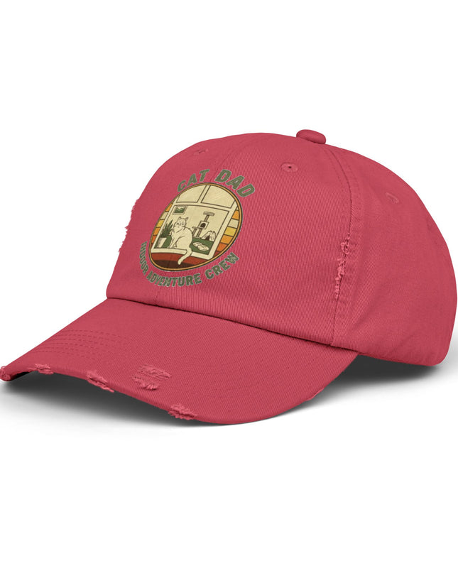 "Cat Dad Indoor Adventure Crew" Unisex Distressed Cap