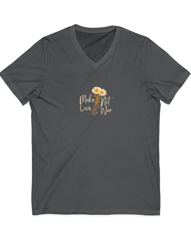 "Make Love Not War With Flower" Unisex Jersey Short Sleeve V-Neck Tee