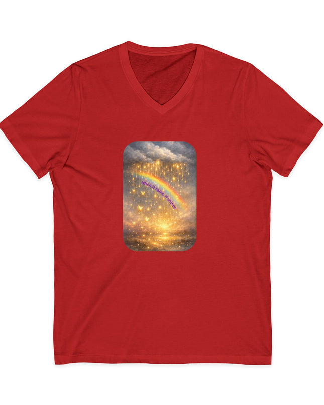 "When It Rains, It Shines" Unisex Jersey Short Sleeve V-Neck Tee