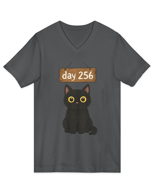 "Day 256 (not blinking black cat)" Unisex Jersey Short Sleeve V-Neck Tee