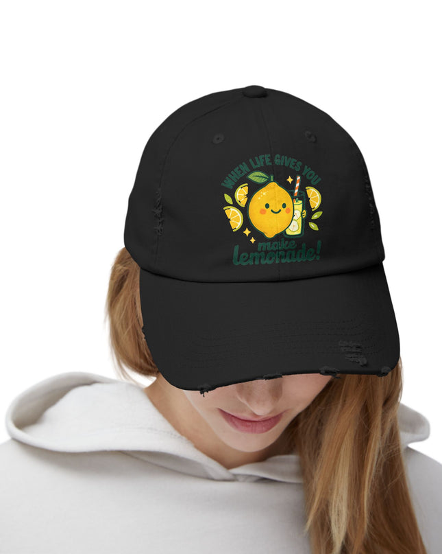 "When life gives you lemons, make lemonade" Unisex Distressed Cap