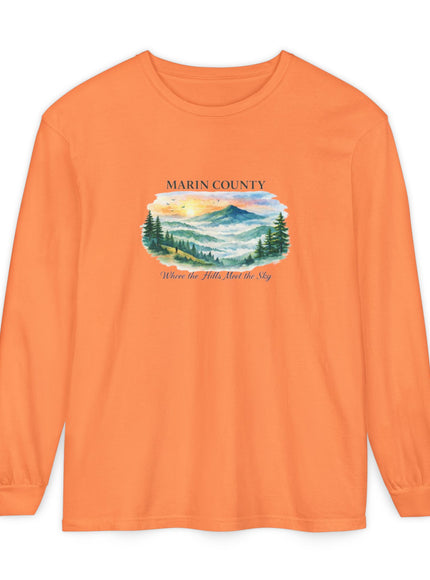 "Marin County, Where the Hills Meet the Sky" Unisex Garment-dyed Long Sleeve T-Shirt