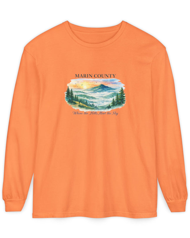 "Marin County, Where the Hills Meet the Sky" Unisex Garment-dyed Long Sleeve T-Shirt