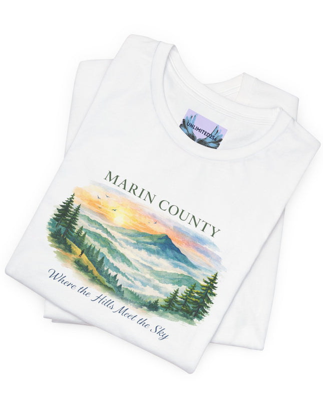 "Marin County, Where the Hills Meet the Sky" Unisex Jersey Short Sleeve Tee