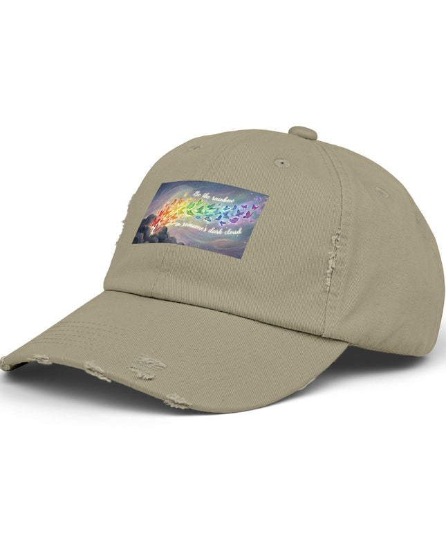 "Be the Rainbow in Someone's Dark Cloud" Unisex Distressed Cap
