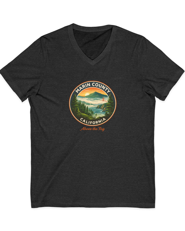 "Marin County, Above the Fog" Unisex Jersey Short Sleeve V-Neck Tee