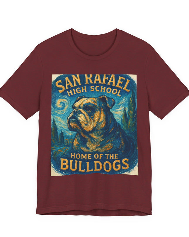 "San Rafael High School Home of the Bulldogs Vincent Van Gogh Style" Unisex Jersey Short Sleeve Tee