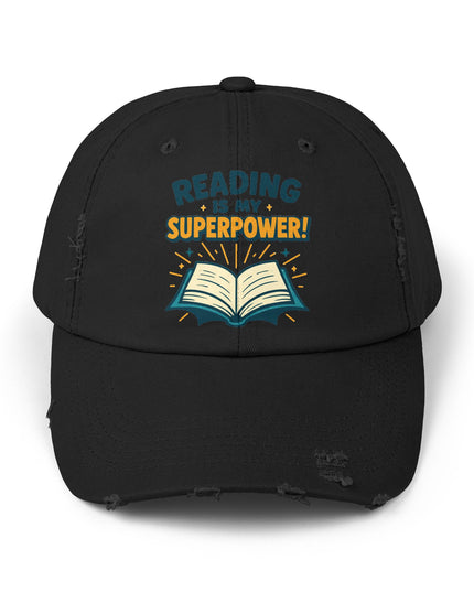 "Reading is my superpower" Unisex Distressed Cap