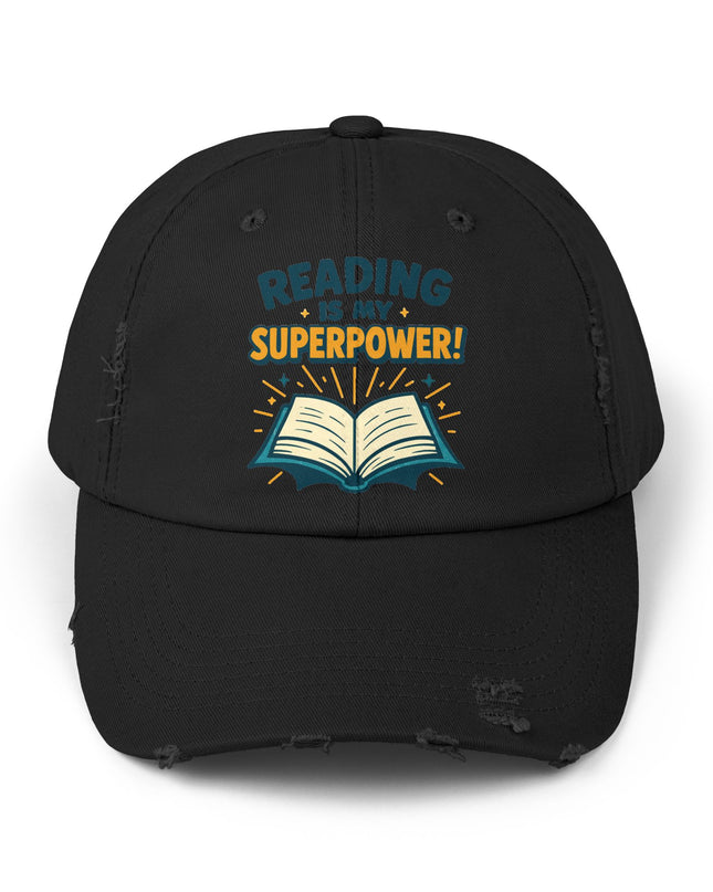 "Reading is my superpower" Unisex Distressed Cap