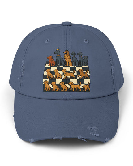 "Chess board with dog pieces" Unisex Distressed Cap