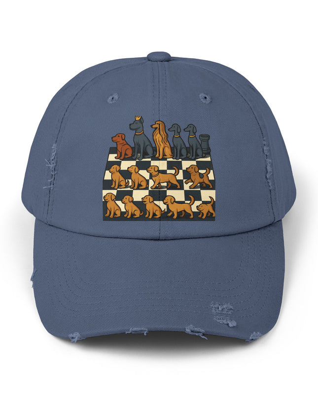"Chess board with dog pieces" Unisex Distressed Cap