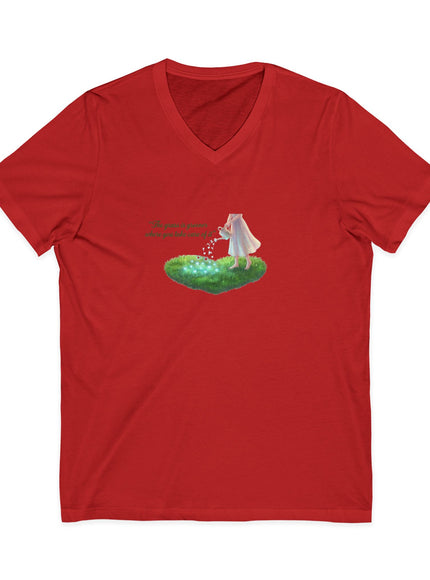 "The Grass is Greener Where You Water It" Unisex Jersey Short Sleeve V-Neck Tee