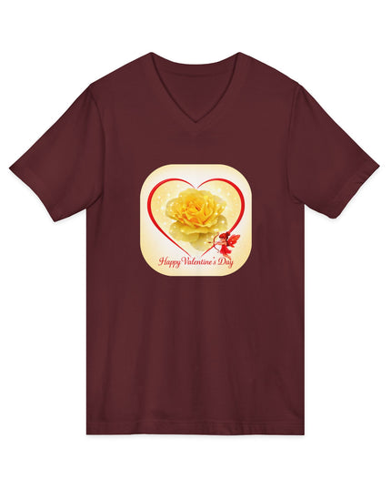 "Happy Valentine's Day" Unisex Jersey Short Sleeve V-Neck Tee