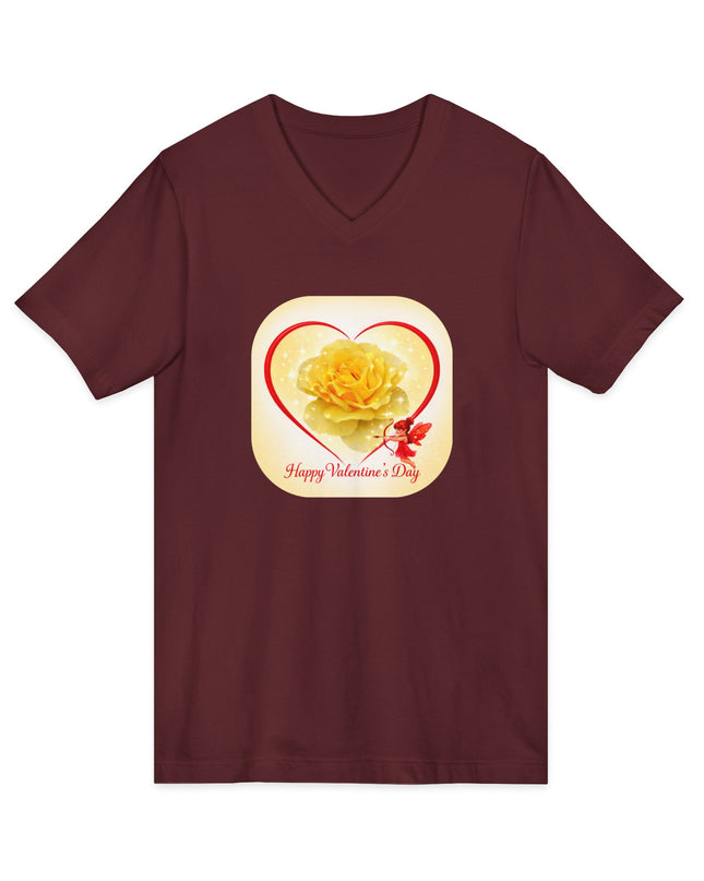 "Happy Valentine's Day" Unisex Jersey Short Sleeve V-Neck Tee