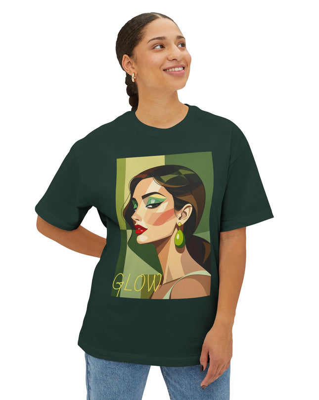 "GLOW Olive Earring Boxy" Oversized M 100% Cotton Tee
