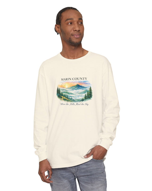 "Marin County, Where the Hills Meet the Sky" Unisex Garment-dyed Long Sleeve T-Shirt