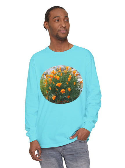 "California Poppies" Unisex Garment-dyed Long Sleeve T-Shirt