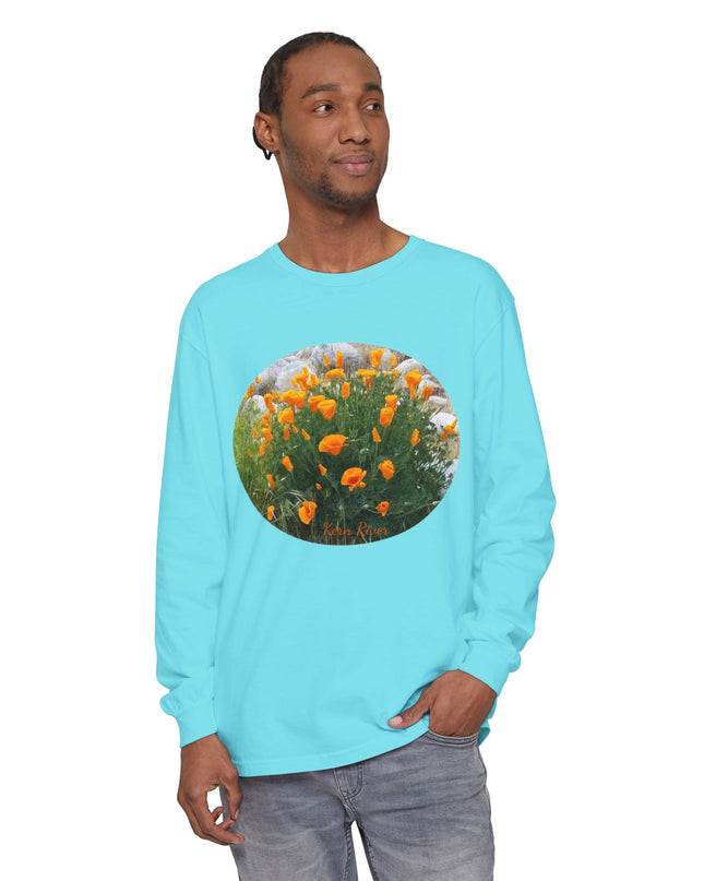 "California Poppies" Unisex Garment-dyed Long Sleeve T-Shirt