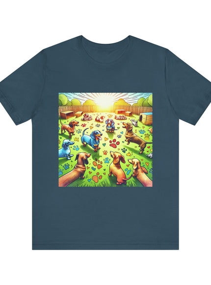"Dachshunds at the Dog Park" Unisex Jersey Short Sleeve Tee