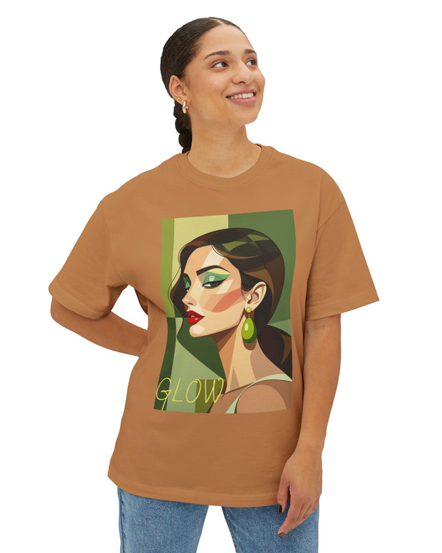 "GLOW Olive Earring Boxy" Oversized M 100% Cotton Tee