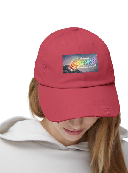 "Be the Rainbow in Someone's Dark Cloud" Unisex Distressed Cap