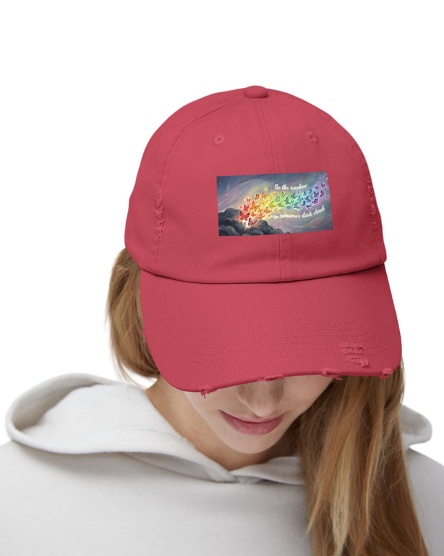 "Be the Rainbow in Someone's Dark Cloud" Unisex Distressed Cap