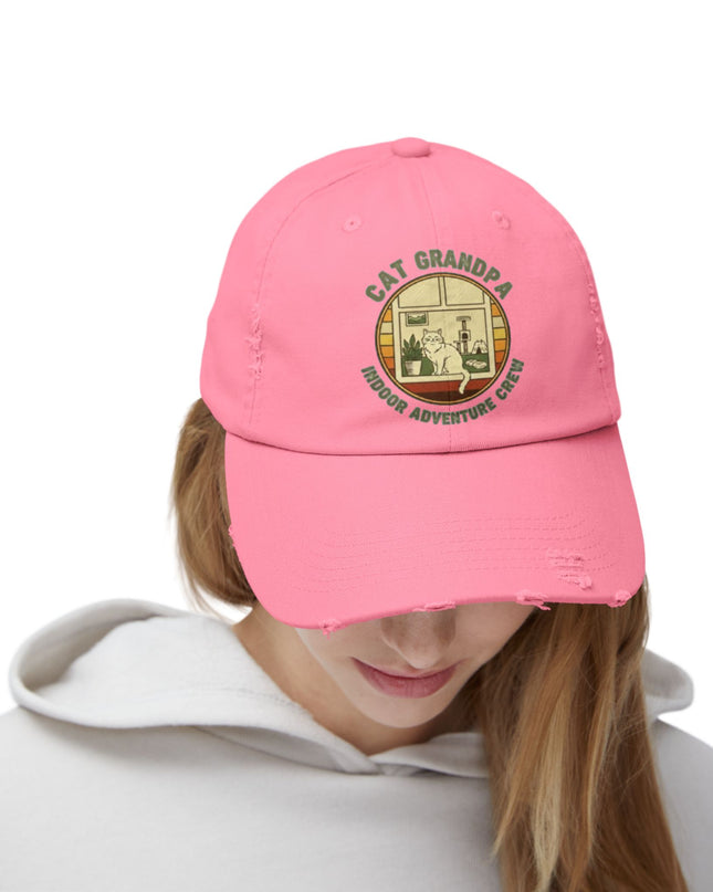 "Cat Grandpa Indoor Adventure Crew" Unisex Distressed Cap